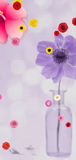 Lavender flower in vase with colorful petals on mobile wallpaper.