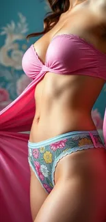 Aesthetic wallpaper with floral lingerie design in elegant colors.