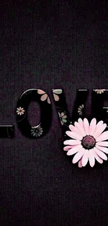 Black and pink floral love wallpaper with daisy