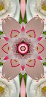 Floral mandala with pink and green accents creating a stunning mobile backdrop.