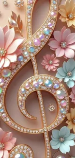 Colorful floral musical note wallpaper with vibrant flowers.