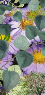 Lavender flowers and green leaves pattern wallpaper.