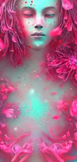 Surreal floral neon wallpaper with vibrant colors and ethereal design.