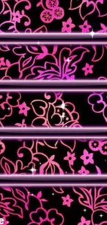 Neon pink floral pattern mobile wallpaper.