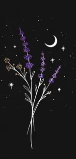 Night sky with flowers and moon wallpaper.