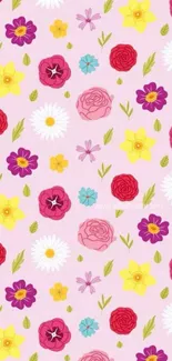 Pink pastel floral pattern mobile wallpaper.