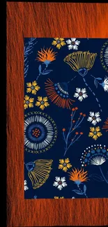 Colorful floral pattern wallpaper in blue and orange.