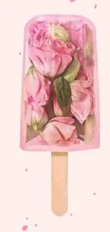 Artistic wallpaper with floral popsicle on light pink background.