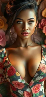 Vibrant floral portrait mobile wallpaper with striking design.