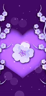 Purple heart floral wallpaper with blossoms.