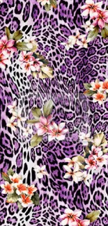 Purple leopard wallpaper with colorful floral accents.