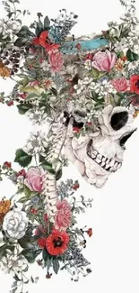 Detailed skull and floral art for mobile wallpaper.