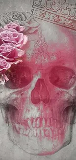 Artistic pink floral skull with crown wallpaper.