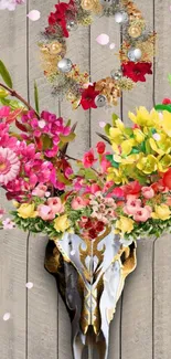 Floral skull with colorful blossoms art.