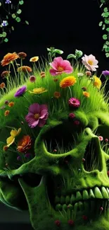 Green skull with flowers mobile wallpaper