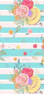 Vibrant phone wallpaper with floral and striped pattern.