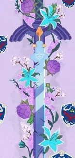 Artistic floral sword wallpaper with purple background.