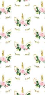 Floral unicorn design with roses on a white background wallpaper.