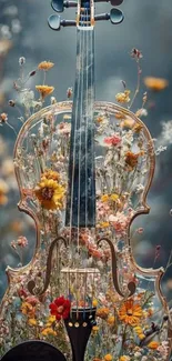 Violin with vibrant flowers creating a beautiful blend of nature and music.