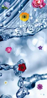 Dynamic floral and water splash mobile wallpaper.