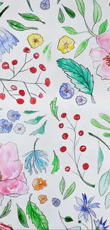 Vibrant watercolor floral wallpaper with colorful flowers and leaves.