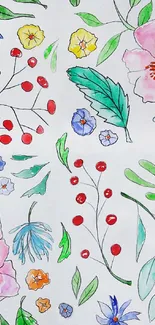 Vibrant floral watercolor wallpaper with colorful flowers and leaves.