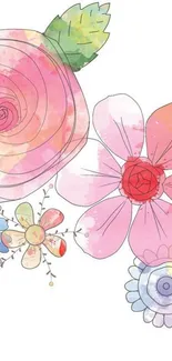 Watercolor floral wallpaper with a pink theme.