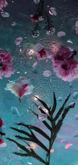 Aesthetic floral wallpaper with cherry blossoms and aqua hues.