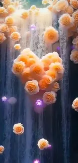 Heart-shaped waterfall of roses wallpaper.