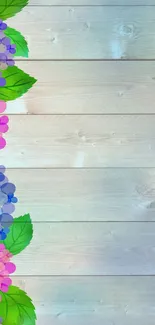 Floral pattern on wood texture mobile wallpaper.