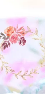 Floral wreath design on a soft pastel background.