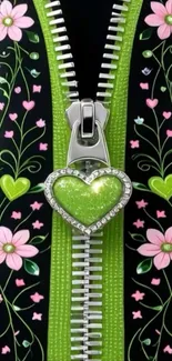 Floral zipper with heart charm design.