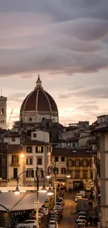 Florence cityscape with dome and cloudy sky, ideal for phone wallpaper.