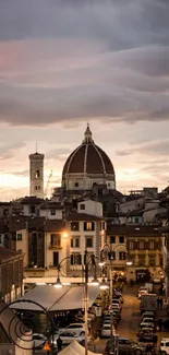 Florence skyline with sunset and dome, city view.