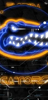 Florida Gators neon logo on a dark background.