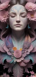 Artistic floral fantasy portrait with pink hues and intricate details.