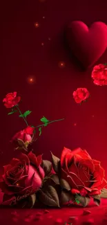 Red roses and heart on vibrant background