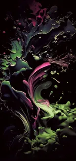 Abstract neon splash wallpaper with vibrant colors and dark green background.