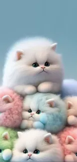 Adorable fluffy kittens in pastel colors for mobile wallpaper.