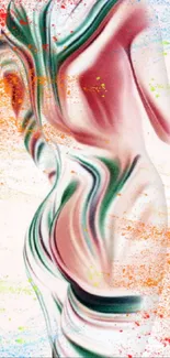 Abstract artistic wallpaper with red and green fluid forms.