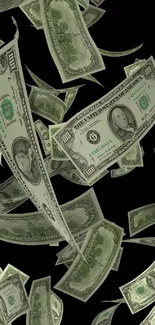 Dollar bills floating in dark background, mobile wallpaper.
