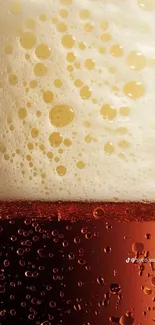 Bubbly and foamy beverage with amber hues.