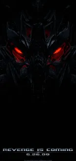 Dramatic wallpaper with red robotic eyes on a dark background.