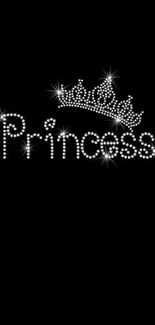 Sparkling 'Princess' text with crown on black background.