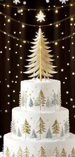 Festive Christmas cake with lights and decorations.