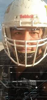 Football player in gear on a beach.