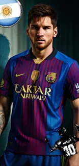 Famous Barcelona player in striped jersey wallpaper.