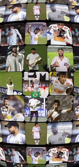 Collage of football star in dynamic poses for mobile wallpaper.