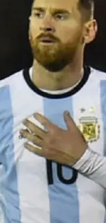 Football player in Argentina jersey during a match.