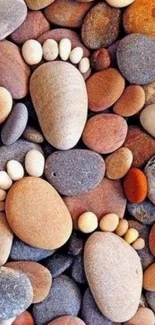 Artistic arrangement of pebbles in footprint shape.